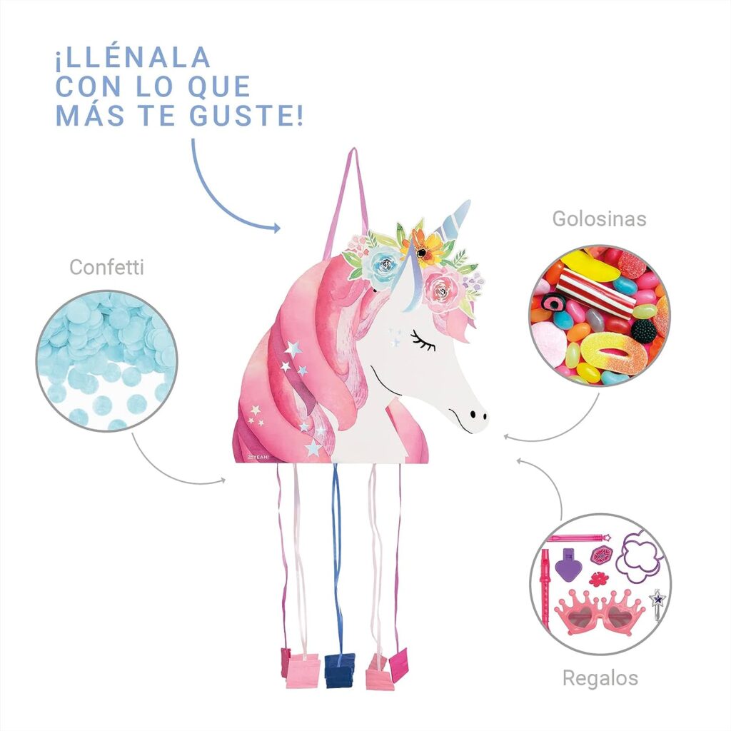 piñata cumpleaños redonda de unicornio de carton de tambor